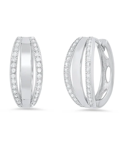 Steeltime Women's Sterling Silver and Simulated Diamonds Layered Huggie Earrings