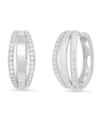 Steeltime Women's Sterling Silver and Simulated Diamonds Layered Huggie Earrings