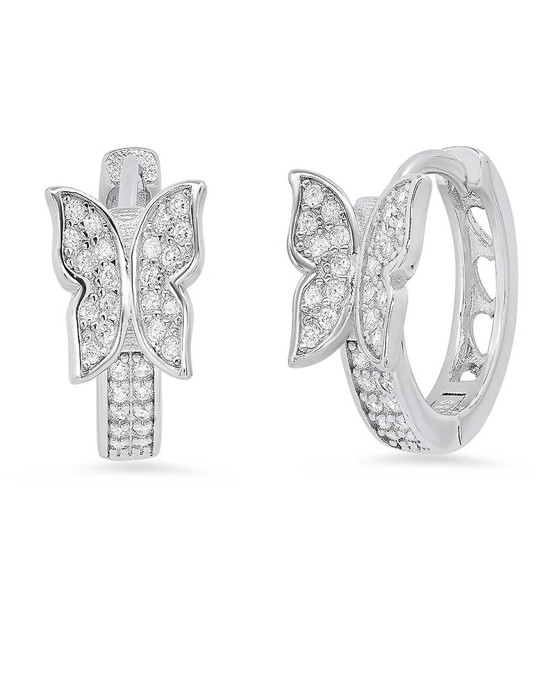Steeltime Women's Sterling Silver and Simulated Diamonds Butterfly Huggie Earrings