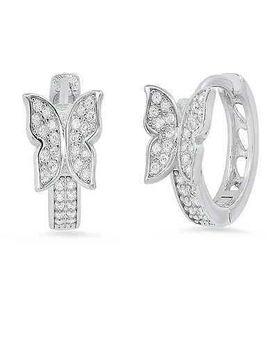 Steeltime Women's Sterling Silver and Simulated Diamonds Butterfly Huggie Earrings