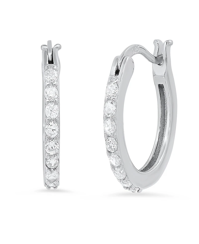 Steeltime Women's Sterling Silver and Simulated Diamonds Thin Hoop Earrings