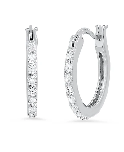 Steeltime Women's Sterling Silver and Simulated Diamonds Thin Hoop Earrings