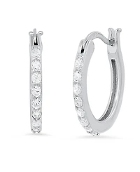 Steeltime Women's Sterling Silver and Simulated Diamonds Thin Hoop Earrings