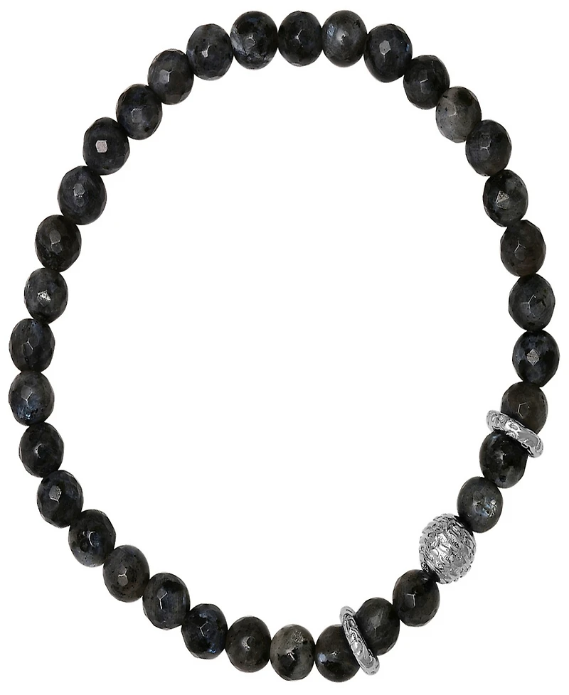 Steeltime Men's Sterling Silver and Gray Agate Beaded Stretch Bracelet