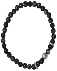 Steeltime Men's Sterling Silver and Gray Agate Beaded Stretch Bracelet