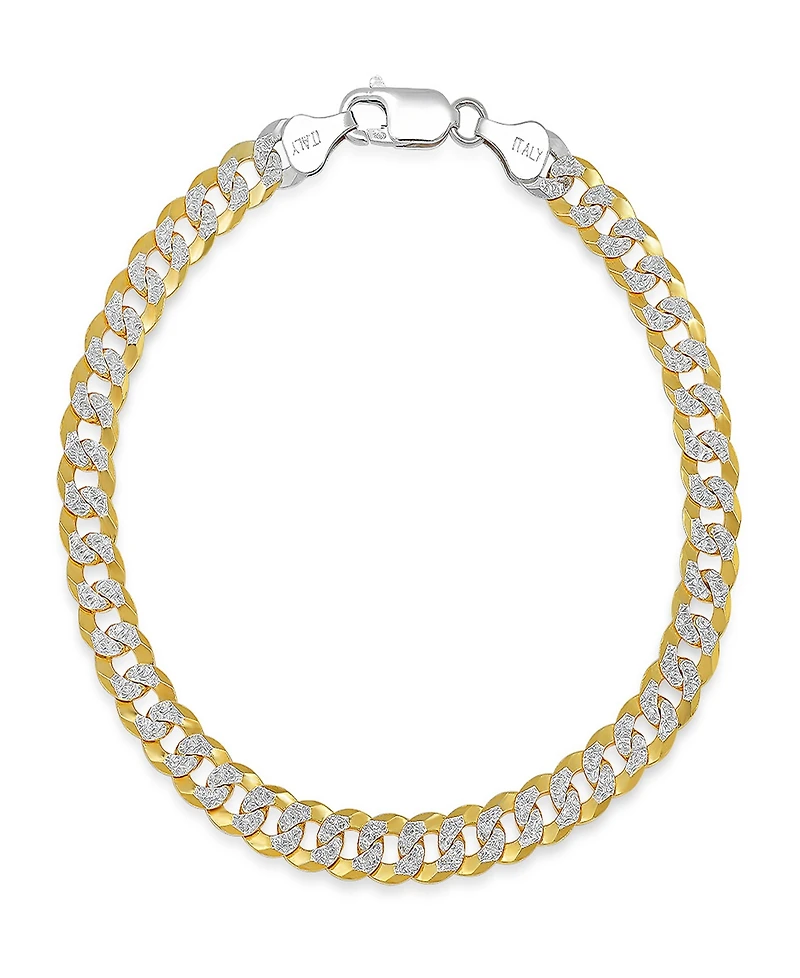 Steeltime Unisex Two-Tone Sterling Silver and 18K Gold Plated Diamond Cut Curb Link Bracelet