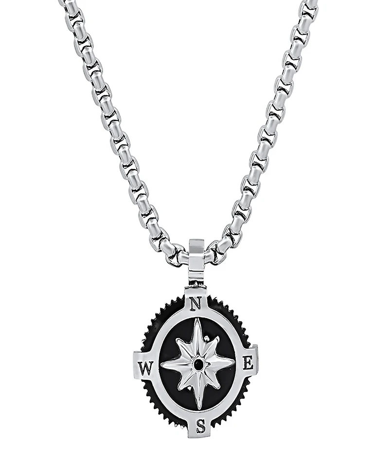 Steeltime Men's Stainless Steel Compass Pendant Necklace