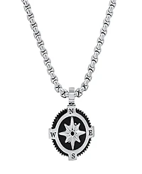 Steeltime Men's Stainless Steel Compass Pendant Necklace