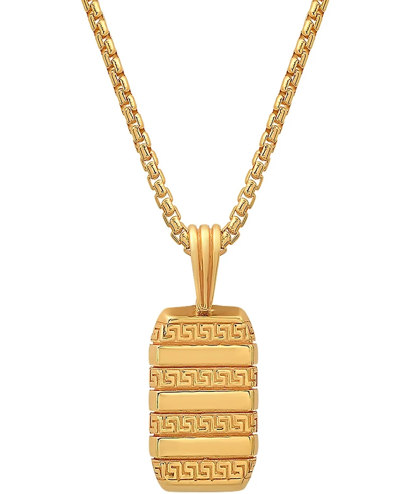 Steeltime Men's 14K Gold Plated Dog Tag with Greek Key Accents Pendant Necklace