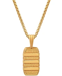 Steeltime Men's 14K Gold Plated Dog Tag with Greek Key Accents Pendant Necklace