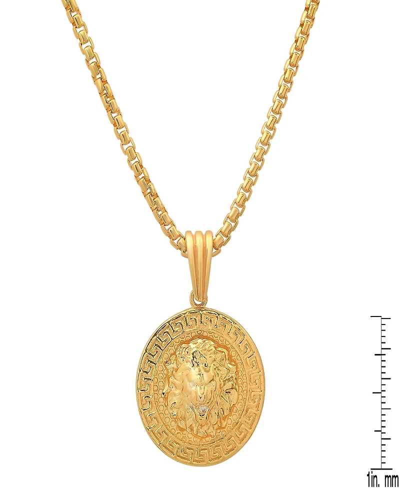 Steeltime Men's Sterling Silver Lion Head Round with Greek Key Accents Pendant Necklace
