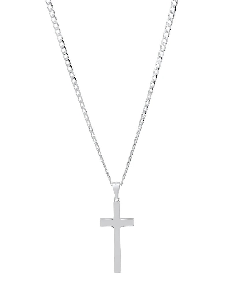 Steeltime Unisex Sterling Silver Cuban Superflat Chain and Cross Pendant Necklace