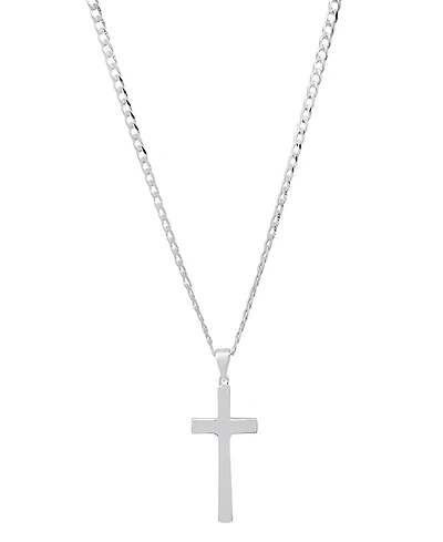 Steeltime Unisex Sterling Silver Cuban Superflat Chain and Cross Pendant Necklace