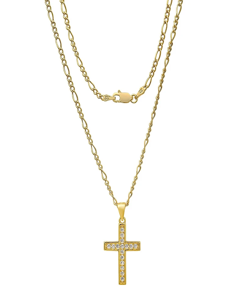 Steeltime Unisex Gold-Plated Cross Pendant Figaro Chain Necklace