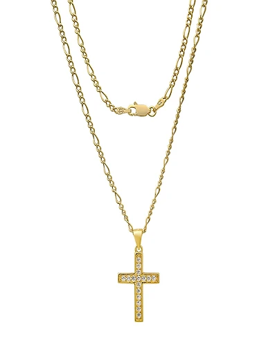Steeltime Unisex Gold-Plated Cross Pendant Figaro Chain Necklace