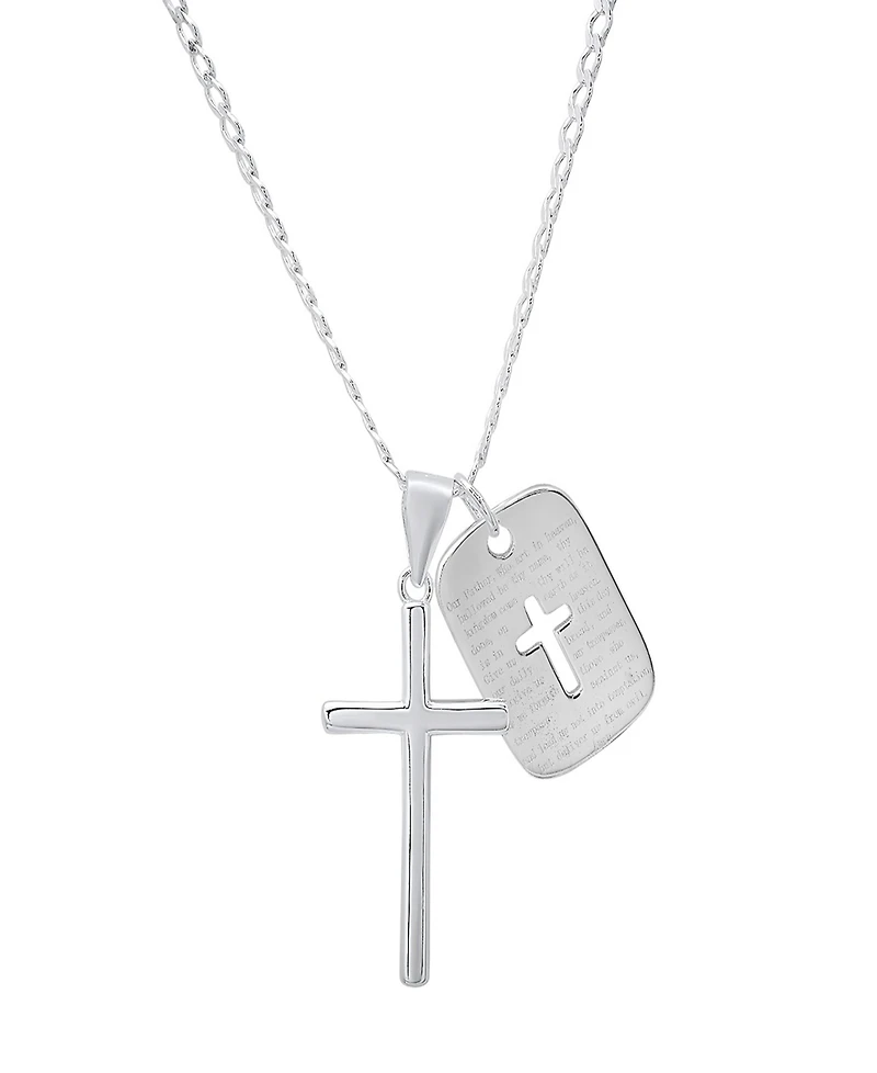 Steeltime Men's Sterling Silver Cross and Dog Tag Paired Pendant Necklace