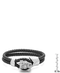 Steeltime Men's Black Braided Leather Bracelet with Stainless Steel Dragon Head Design
