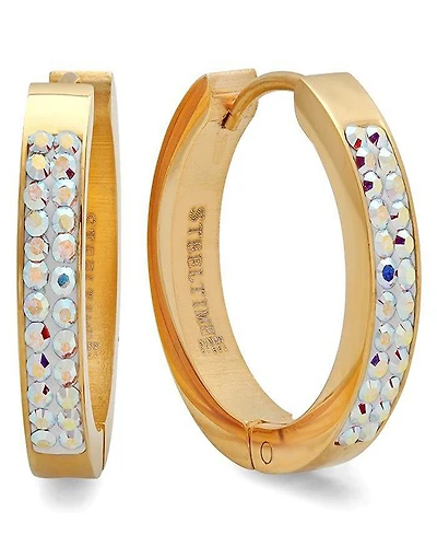 Steeltime Women's 18K Plated 20mm Huggies with Ab Adorned Swarovski Crystals