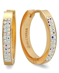 Steeltime Women's 18K Plated 20mm Huggies with Ab Adorned Swarovski Crystals
