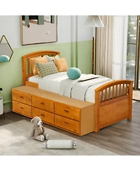 Twin Size Platform Storage Bed Solid Wood Bed With 6 Drawers