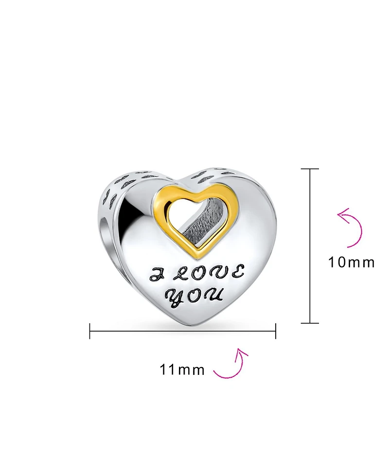 Bling Jewelry Valentine "I Love You" Heart Charm Bead Two-Tone Gold Plated Fits European Bracelet