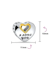 Bling Jewelry Valentine "I Love You" Heart Charm Bead Two-Tone Gold Plated Fits European Bracelet