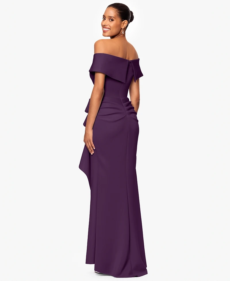 Xscape Scuba Off-The-Shoulder Gown
