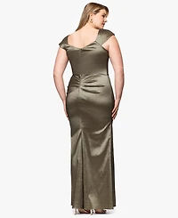 Xscape Plus Asymmetrical-Neckline Long Sheath Dress