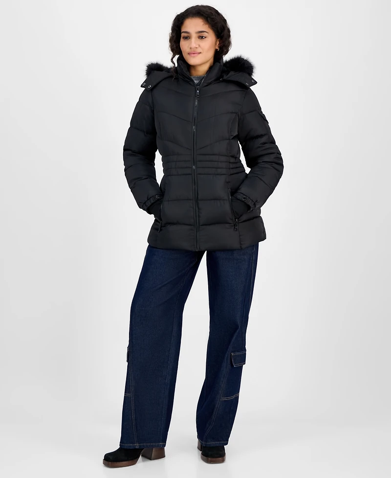 Steve Madden Women's Hooded Zip-Front Puffer Coat