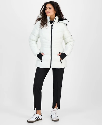 Steve Madden Women's Hooded Zip-Front Puffer Coat
