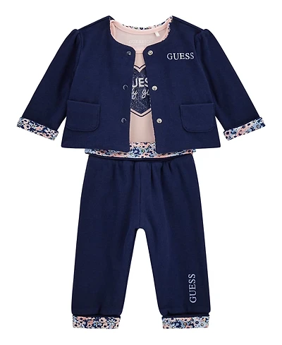 Guess Baby Girls 3-Piece Reversible Jacket, Short Sleeve Bodysuit and Pants Set