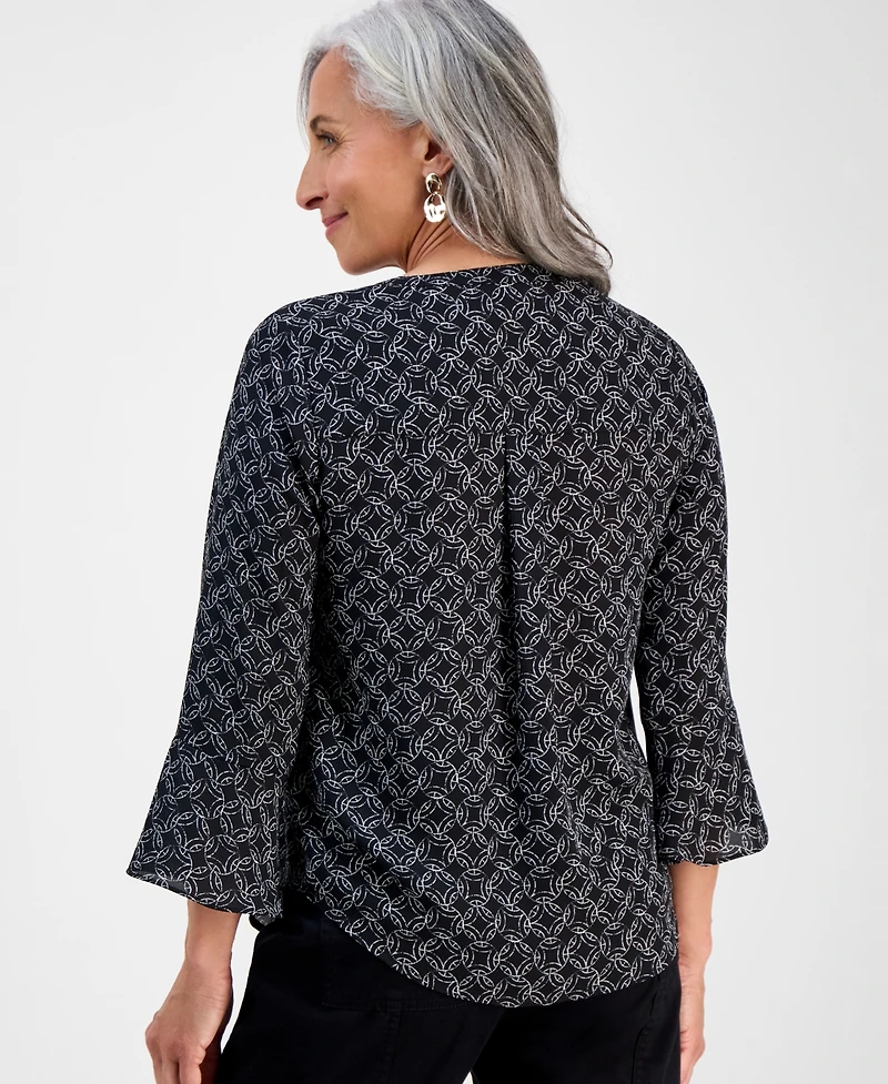 Style & Co Petite Circle-Print Split-Neck Top, Exclusively at Macy's