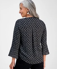 Style & Co Petite Circle-Print Split-Neck Top, Exclusively at Macy's