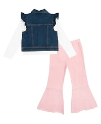 Rare Editions Little Girls 3-Piece Cake Printed T-Shirt, Demin Vest and Flared Twill Pants Set
