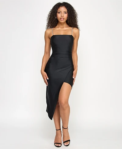 Emerald Sundae Juniors' Rhinestone-Strap Asymmetrical Dress