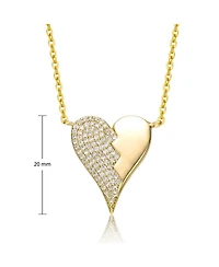 14k Yellow Gold Plated with Cubic Zirconia Broken Cracked Zig-Zag Half & Half Stolen Heart Pendant Necklace
