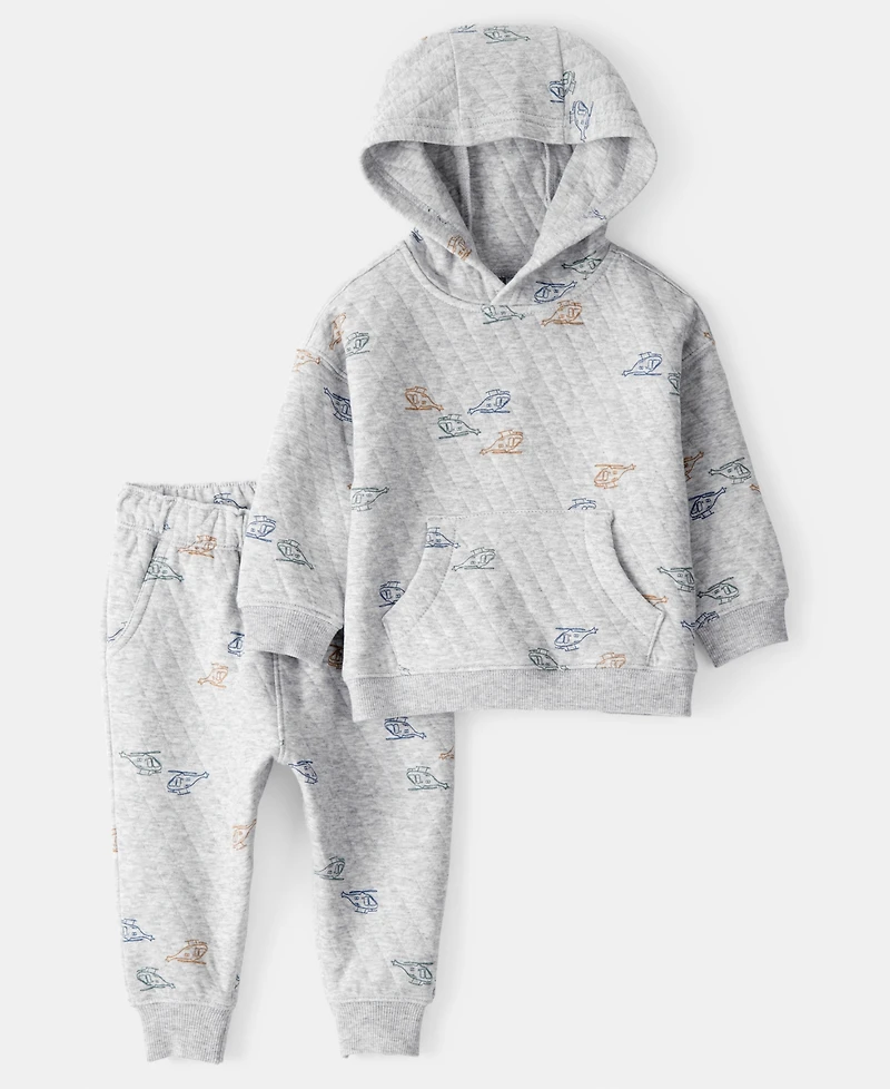 Carter's Baby Boys Helicopter Quilted Hoodie & Pants, 2 Piece Set