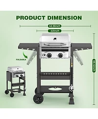 Cowsar 2-Burner Propane Gas Grill with Folding Side Tables,Stainless Steel 16,000 Btu Bbq Grill,Outdoor Grill for Barbecue,Patio,Camping