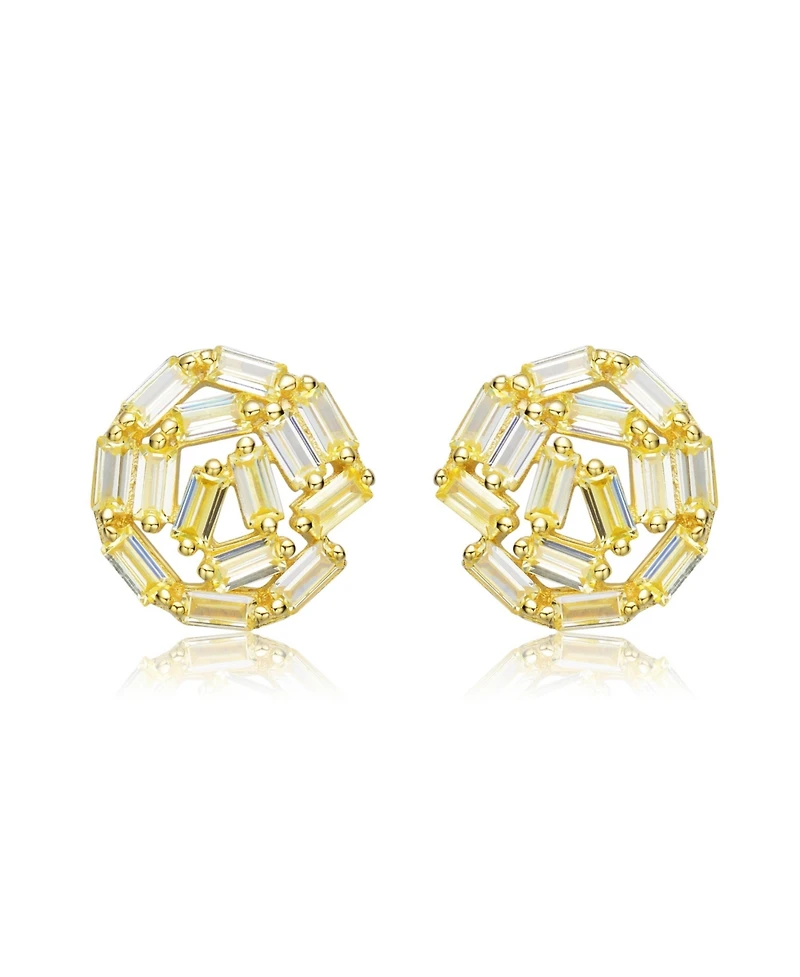 Sterling Silver 14K Gold Plated with Yellow Baguette Cubic Zirconia Bundle Stud Earrings