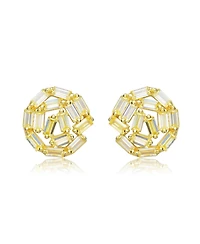 Sterling Silver 14K Gold Plated with Yellow Baguette Cubic Zirconia Bundle Stud Earrings