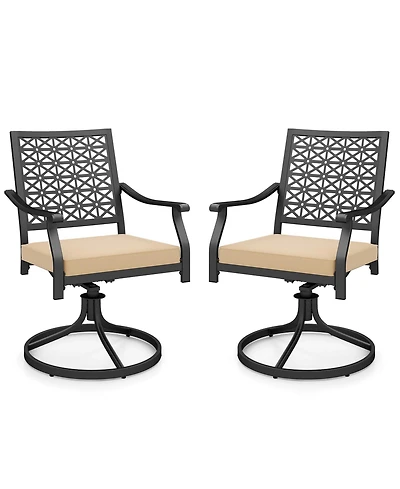 2 Pieces Outdoor Swivel Chairs Patio Dining with Padded Cushions