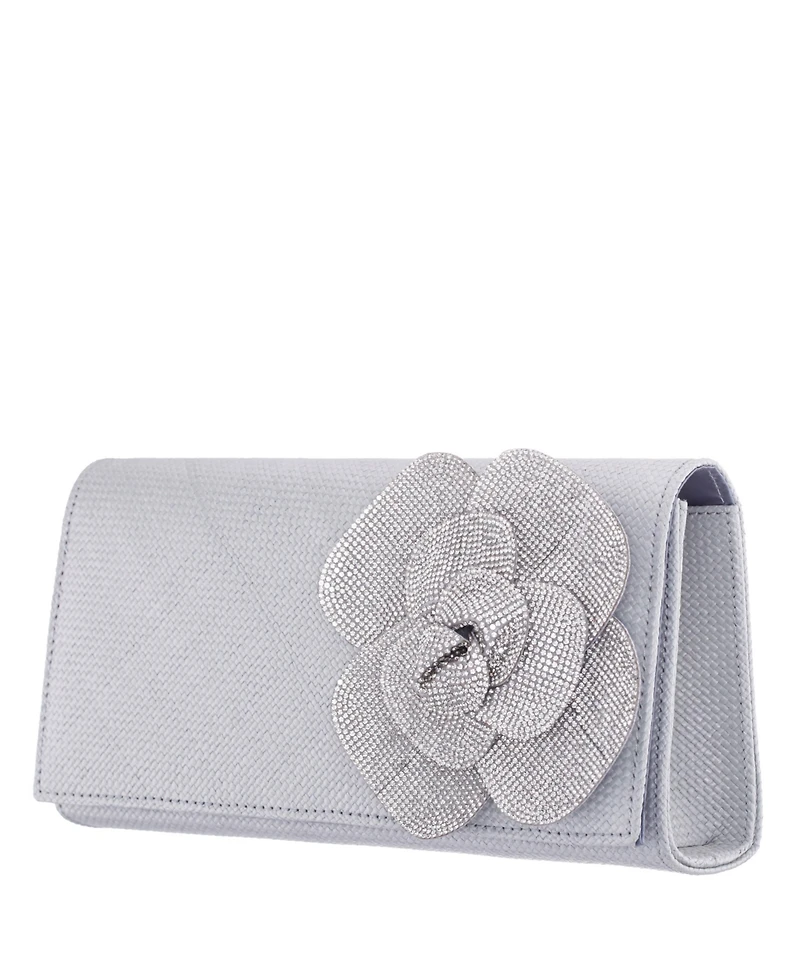 Nina Large Crystal Flower Slim Clutch Bag