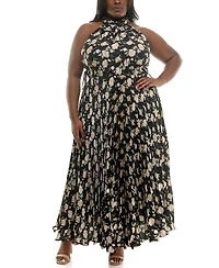 Taylor Plus Pleated Chiffon Fit & Flare Dress