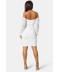 Bebe Women's Blouson Sleeve Ruched Midi Dress