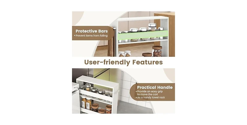 Rolling Kitchen Slim Storage Cart Mobile Shelving Organizer with Handle