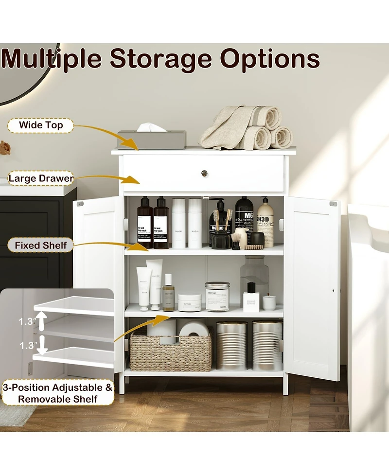 Volenca 2-Door Freestanding Bathroom Cabinet with Drawer and Adjustable Shelf
