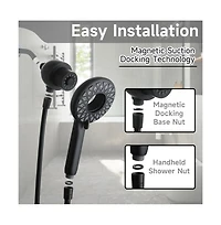 Rainsken High Pressure Shower Heads 6 Spray Mode, Magnetic Shower Head for Bathroom, Matte Black Handheld Shower with 60 inch Stainless Steel Hose