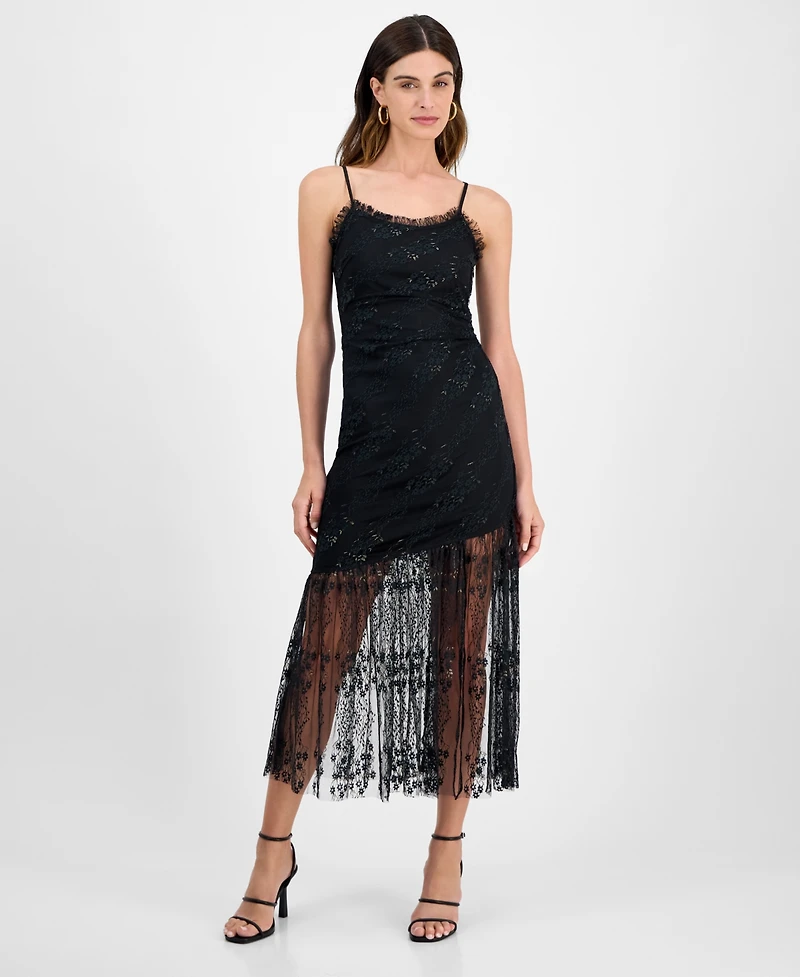 14th Place Juniors' Asymmetrical Lace Dress
