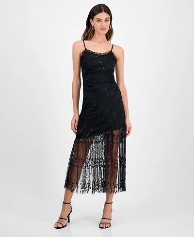 14th Place Juniors' Asymmetrical Lace Dress