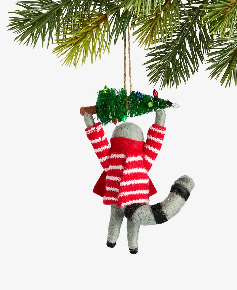 Holiday Lane Tiny Tidings Tree-Toting Raccoon Fabric Ornament, Macy's Exclusive
